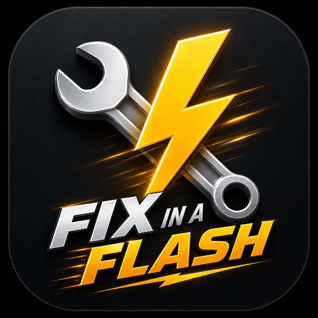 The original Fix in a Flash logo, featuring a silver wrench and yellow lightning bolt